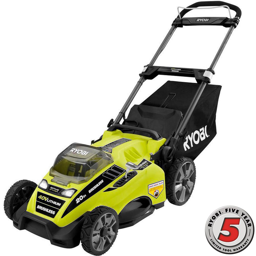 Ryobi 20 in. 40Volt Brushless LithiumIon Cordless Battery Push Lawn