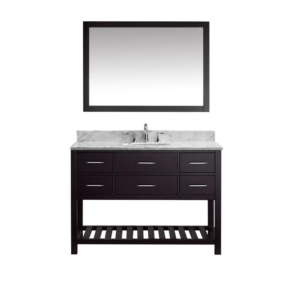 Virtu Usa Caroline Estate 49 In W Bath Vanity In Espresso With Marble Vanity Top In White With Round Basin And Mirror Ms 2248 Wmro Es The Home Depot