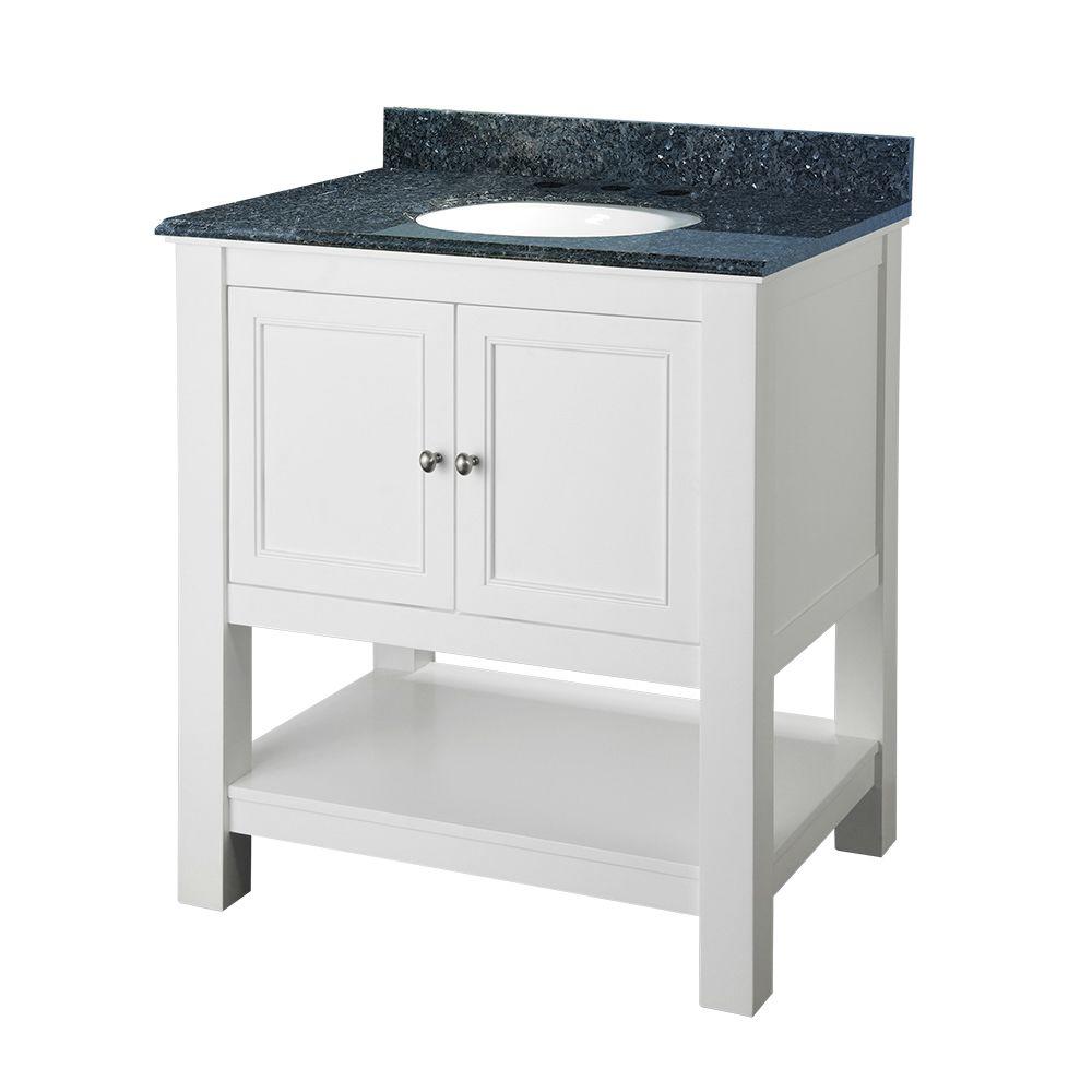 Home Decorators Collection Gazette 30 in. Vanity in White with Granite Vanity Top in Blue Pearl was $799.0 now $639.2 (20.0% off)
