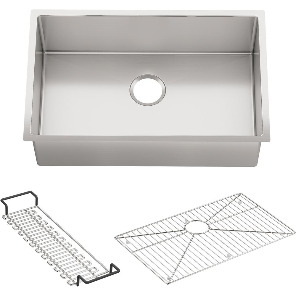 Kohler Dual Mount Workstation Stainless Steel 27 In 4 Hole Single Bowl Kitchen Sink With Integrated Ledge And Accessories K Rh23375 4pc Na The Home Depot