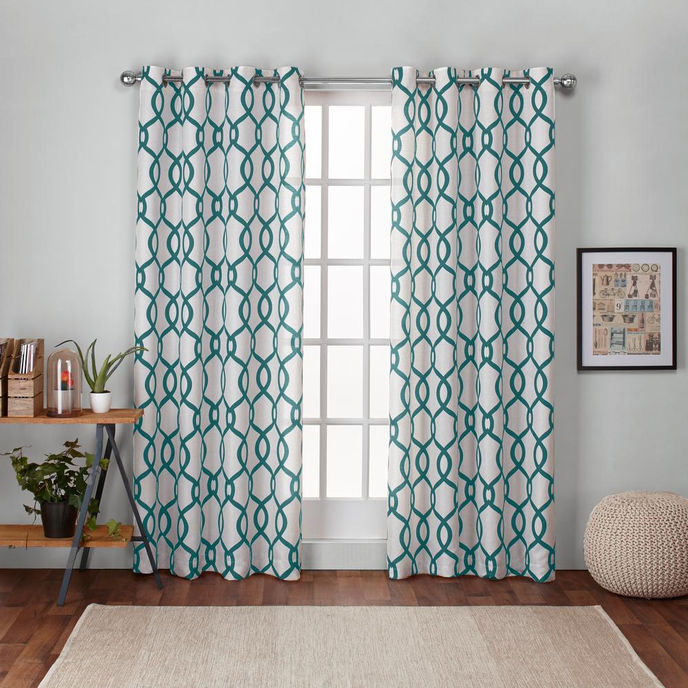 teal and white curtains