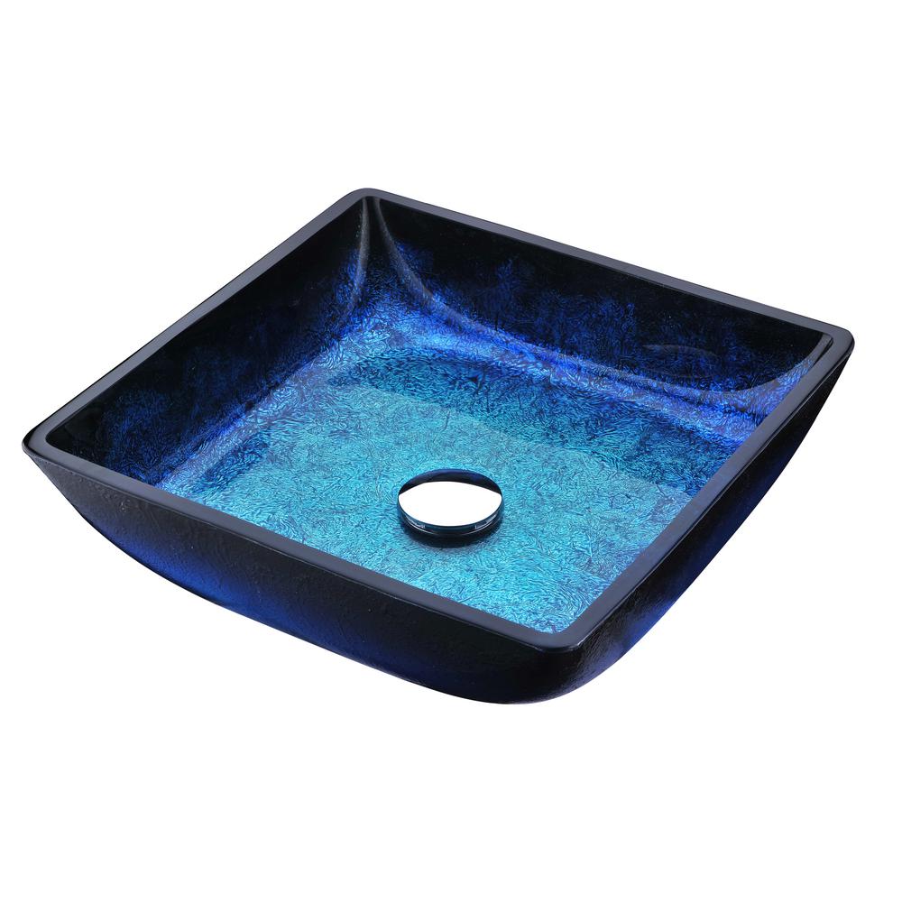 Anzzi Viace Series Deco Glass Vessel Sink In Blazing Blue