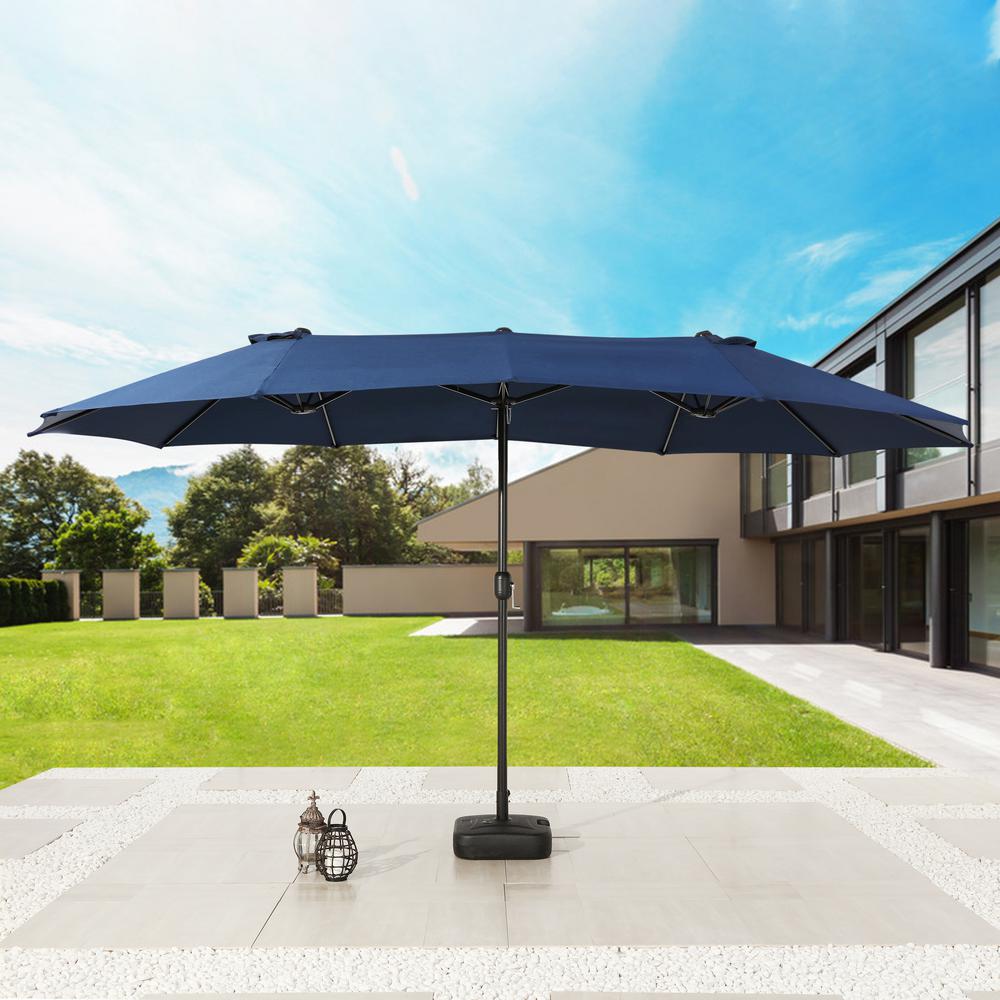 Patio Festival 9 X 15 Ft Steel Market Patio Umbrella In Blue Pf18259 The Home Depot