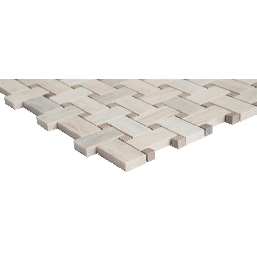Basketweave Polished Marble Mesh-Mounted Mosaic Tile