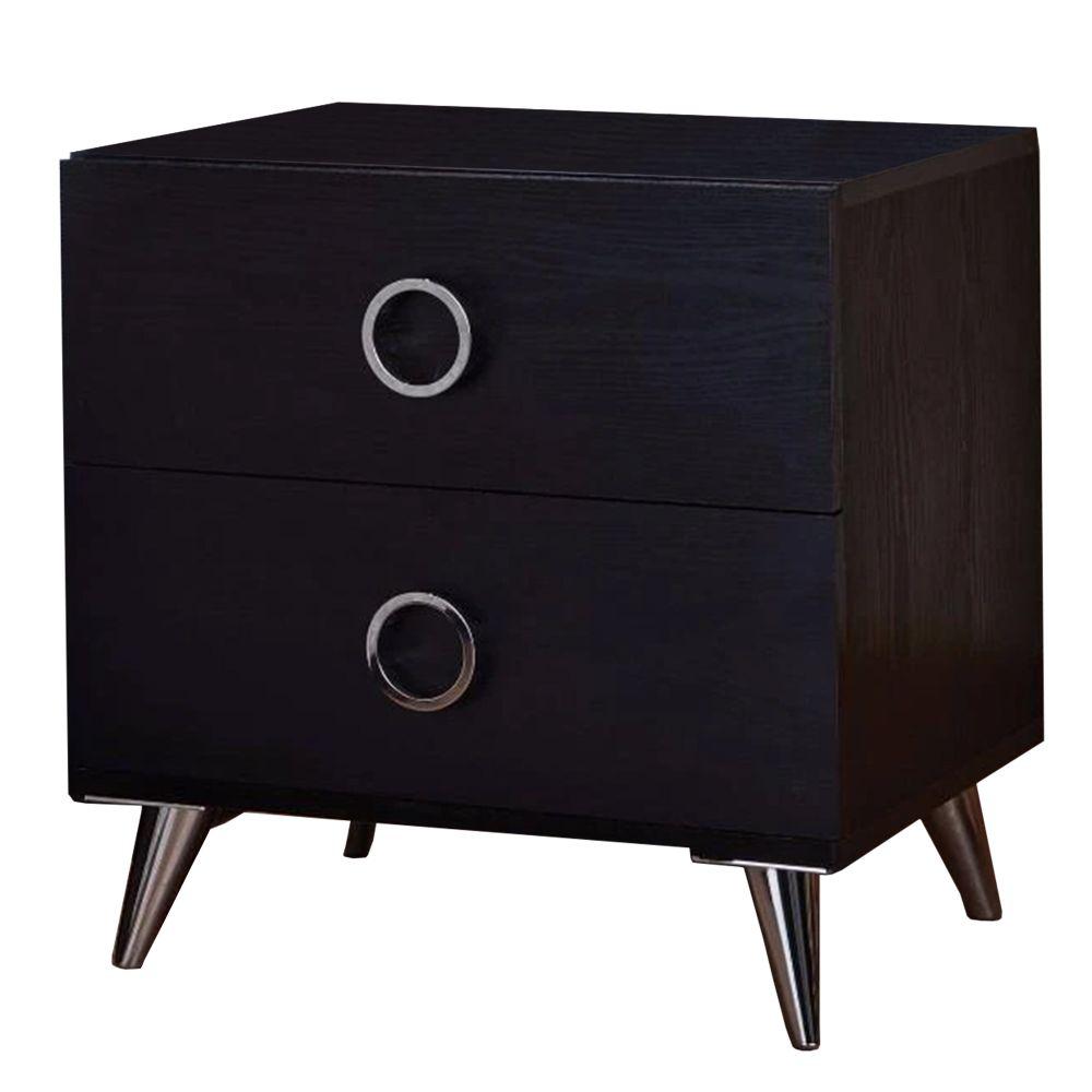 Benjara Contemporary Style 2- Drawer Black and Chrome Wooden Nightstand