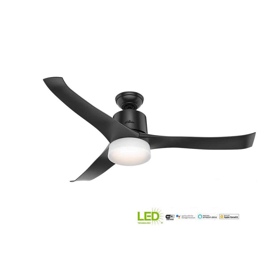 Hunter Symphony Wi Fi Enabled Apple Hot Google Home Alexa 54 In Indoor Matte Black Ceiling Fan With Light Kit And Remote