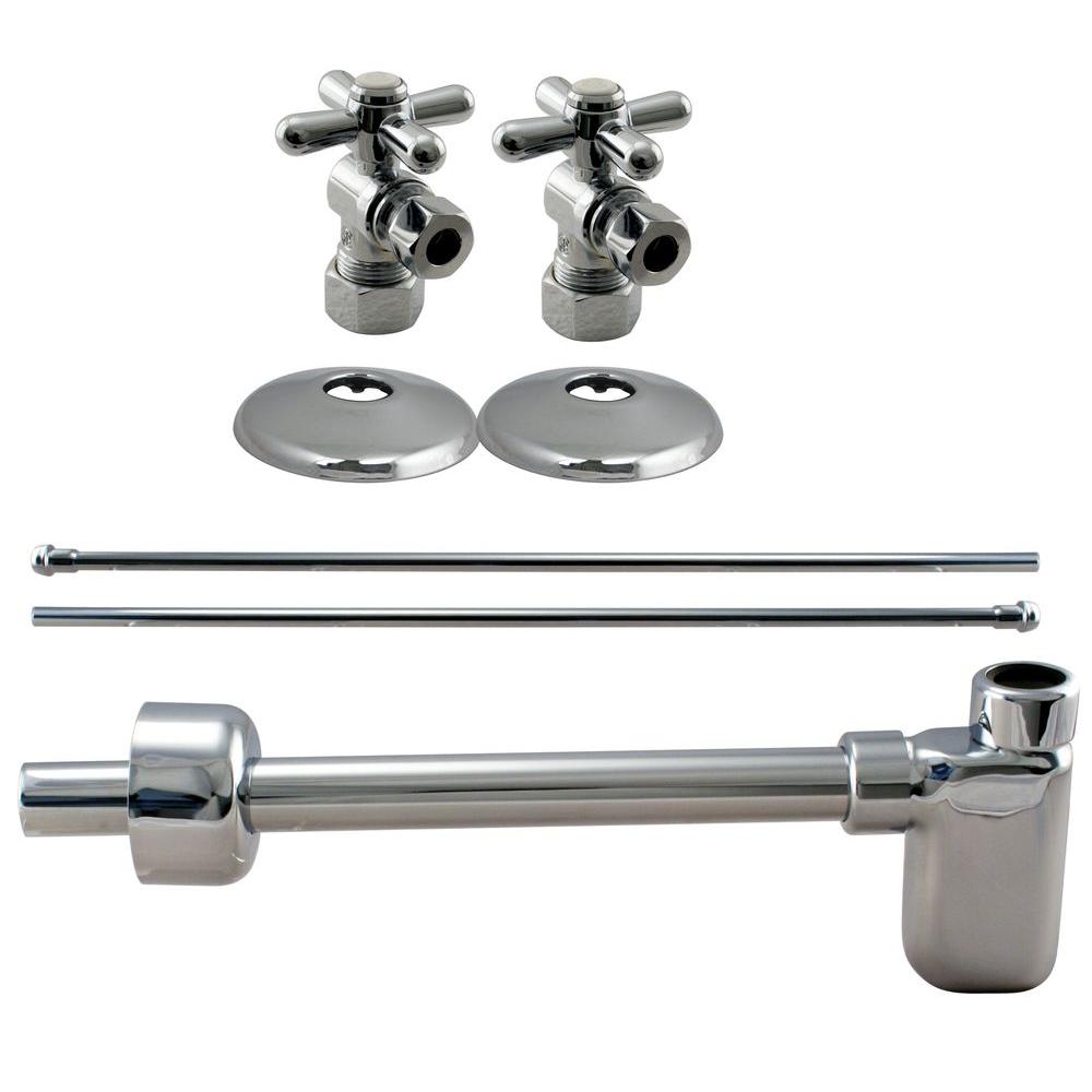 1 2 In Nominal Compression Cross Handle Angle Stop Complete Pedestal Sink Installation Kit In Polished Chrome