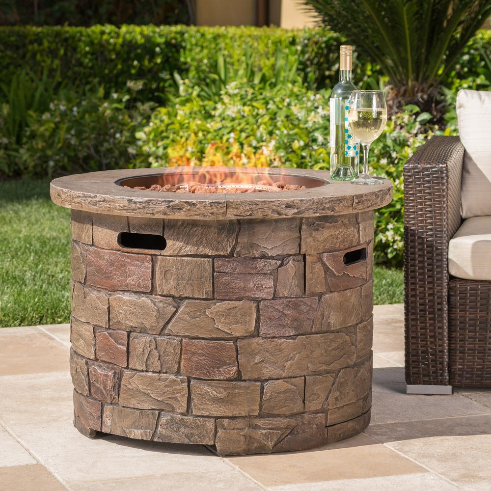 Noble House Stillwater 34 5 In X 24 Natural Stone Circular Gas Noble House Stillwater 34 5 In X 24 Natural Stone Circular Gas Outdoor Firepit