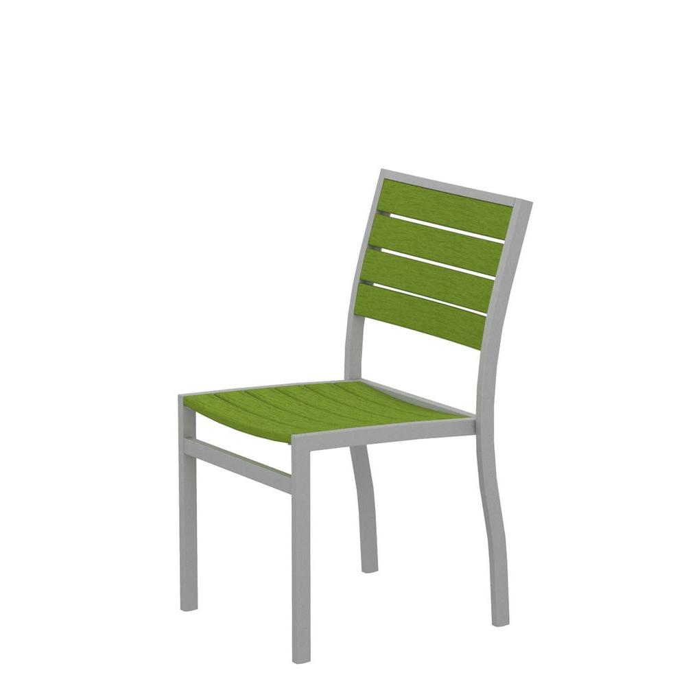 Polywood Euro Textured Silver Patio Dining Side Chair With Lime Slats Polywood Euro Textured Silver Patio Dining Side Chair With Lime Slats