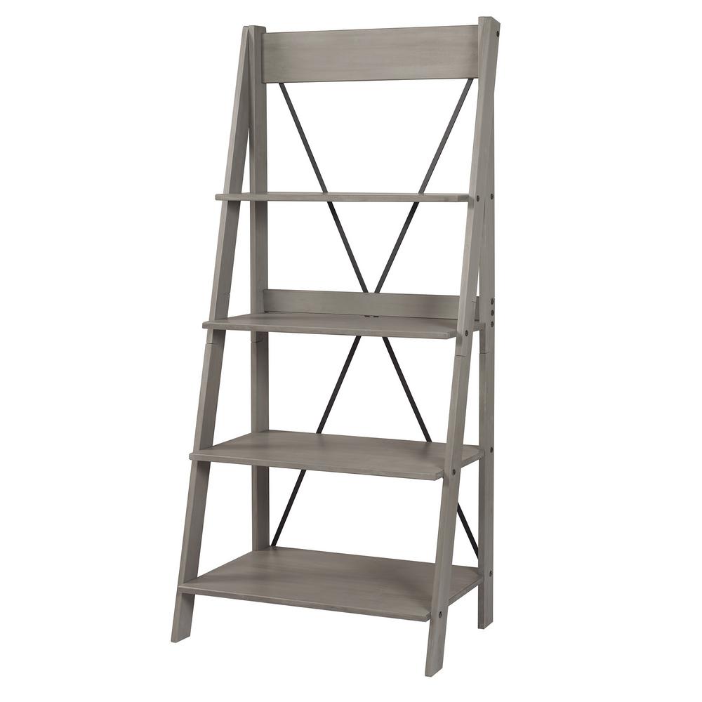 Welwick Designs Grey Solid Wood 4 Shelf Ladder Bookshelf Hd8225