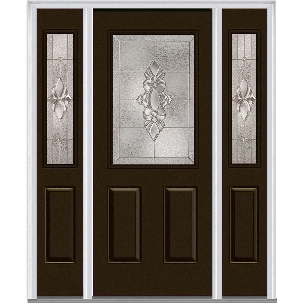 Mmi Door 60 In X 80 Heirlooms Right Hand Inswing 1 2 Lite Heirlooms Right Hand Inswing 1 2 Lite Decorative Painted Steel Prehung Front Door With Sidelites