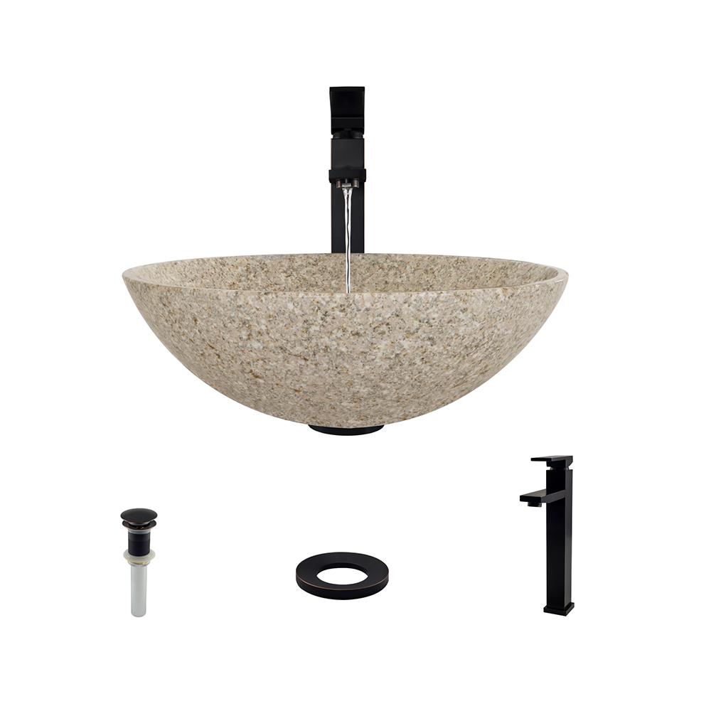 MR Direct Stone Vessel Sink in Honed Basalt Tan Granite with 721 Faucet