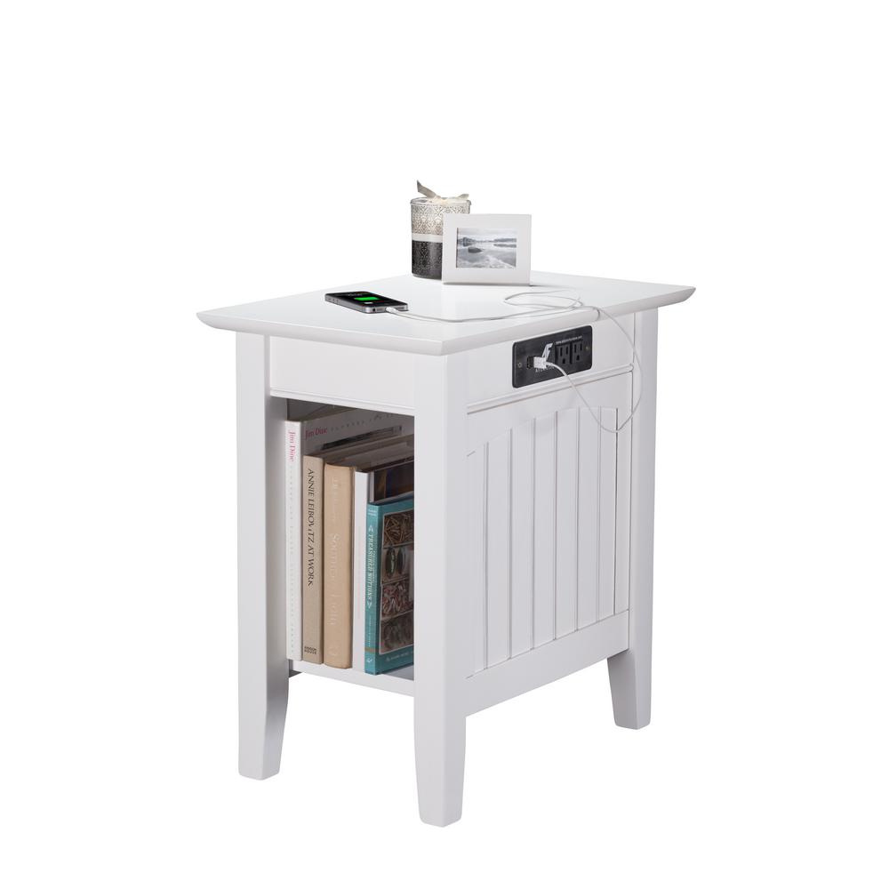 Atlantic Furniture Nantucket White Chair Side Table with Charging 