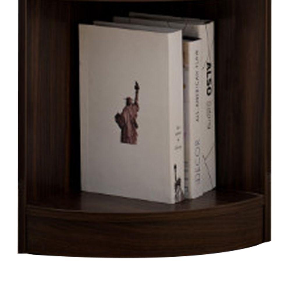 Benjara Dark Walnut Brown Wooden Corner Display Cabinet Bm179612