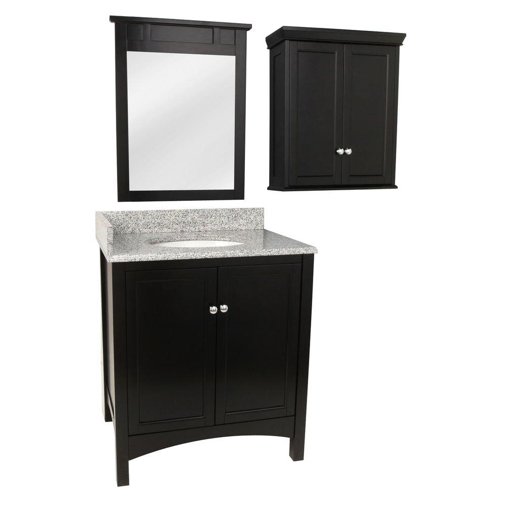Foremost Haven 31 in. Vanity in Espresso with Granite Vanity Top in Rushmore Grey and Mirror and