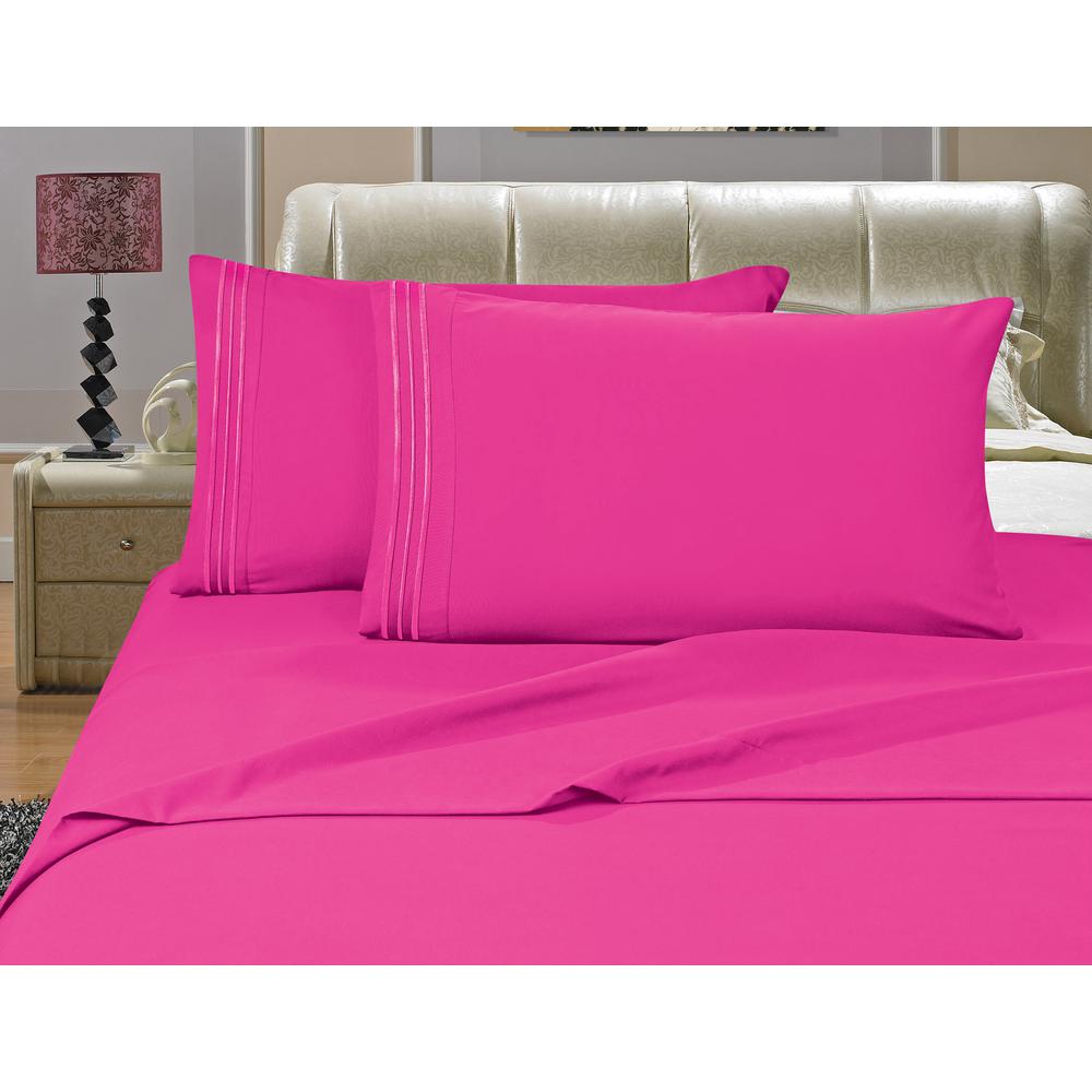 Elegant Comfort 4 Piece Pink Solid Microfiber Twin Xl Sheet Set