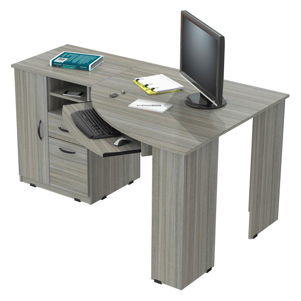 Inval 59 45 In Smoke Oak Corner 2 Drawer Computer Desk With Keyboard Tray Et 4415 The Home Depot