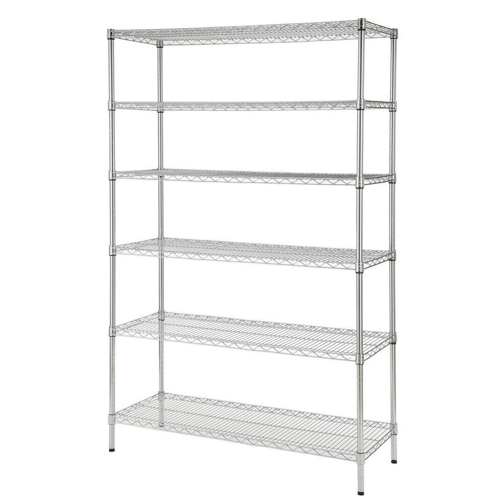 48 in. W x 72 in. H x 18 in. D Decorative Wire Chrome (Grey) Heavy Duty Shelving Unit