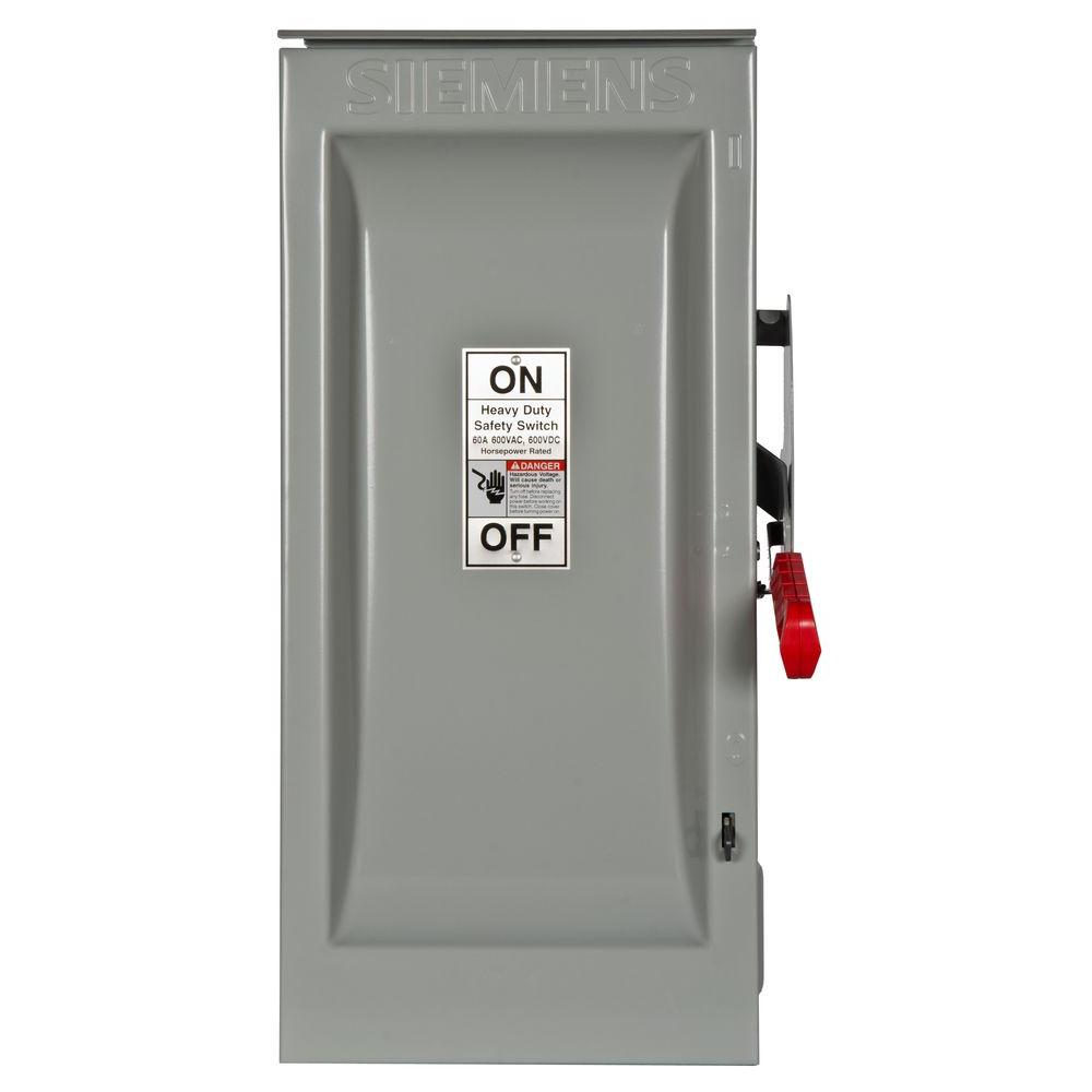 Siemens Heavy Duty 60 Amp 600Volt 3Pole Outdoor Fusible Oversized