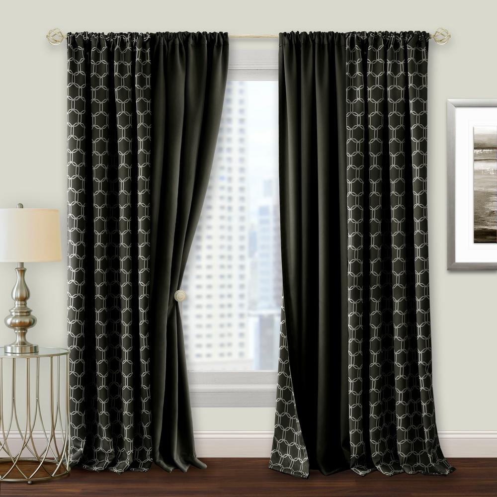 Achim Semi Opaque Buffalo Check Black Poly Cotton Window Curtain L Reversible Blackout Rod