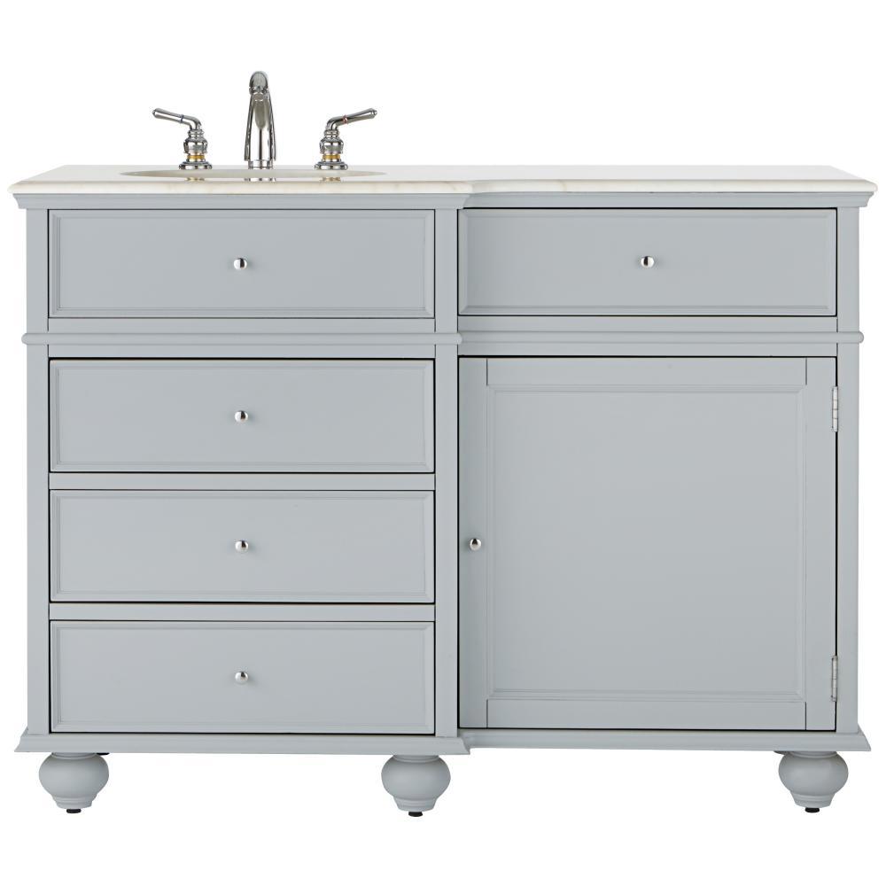 Home Decorators Collection Hampton Harbor 48 in. Vanity in Dove Grey with Natural Marble Vanity Top in White with White Basin
