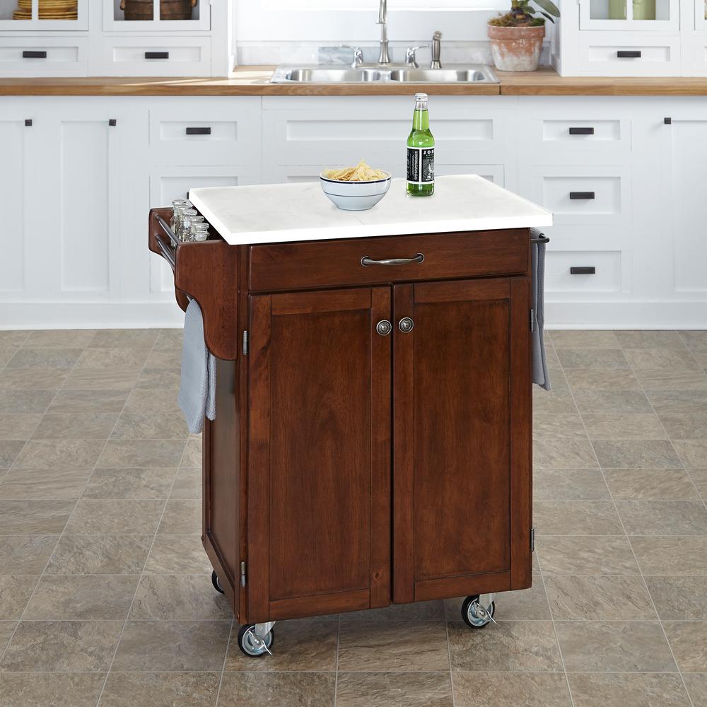 Home Styles Cuisine Cart Cherry Kitchen Cart With Quartz ...