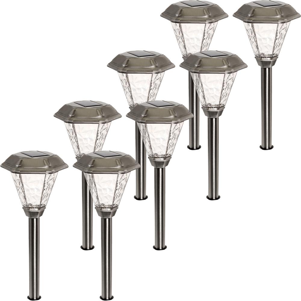 Greenlighting Solar Walkway And Path Lighting The Home Depot Adonis Solar Ed Integrated Led Stainless Steel Path Lights 8 Pack