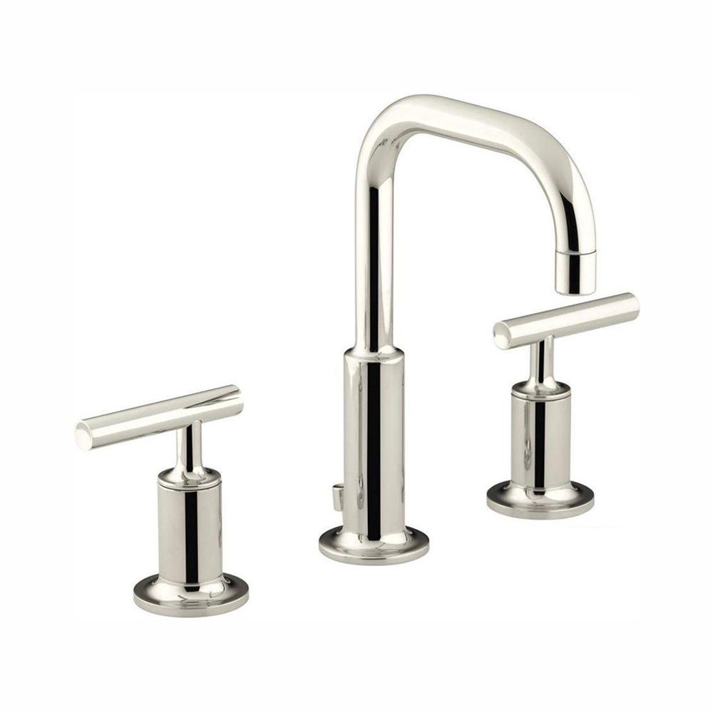 KOHLER Purist 8 in. Widespread 2-Handle Low-Arc Water-Saving Bathroom Faucet in Vibrant Polished Nickel with Low Spout