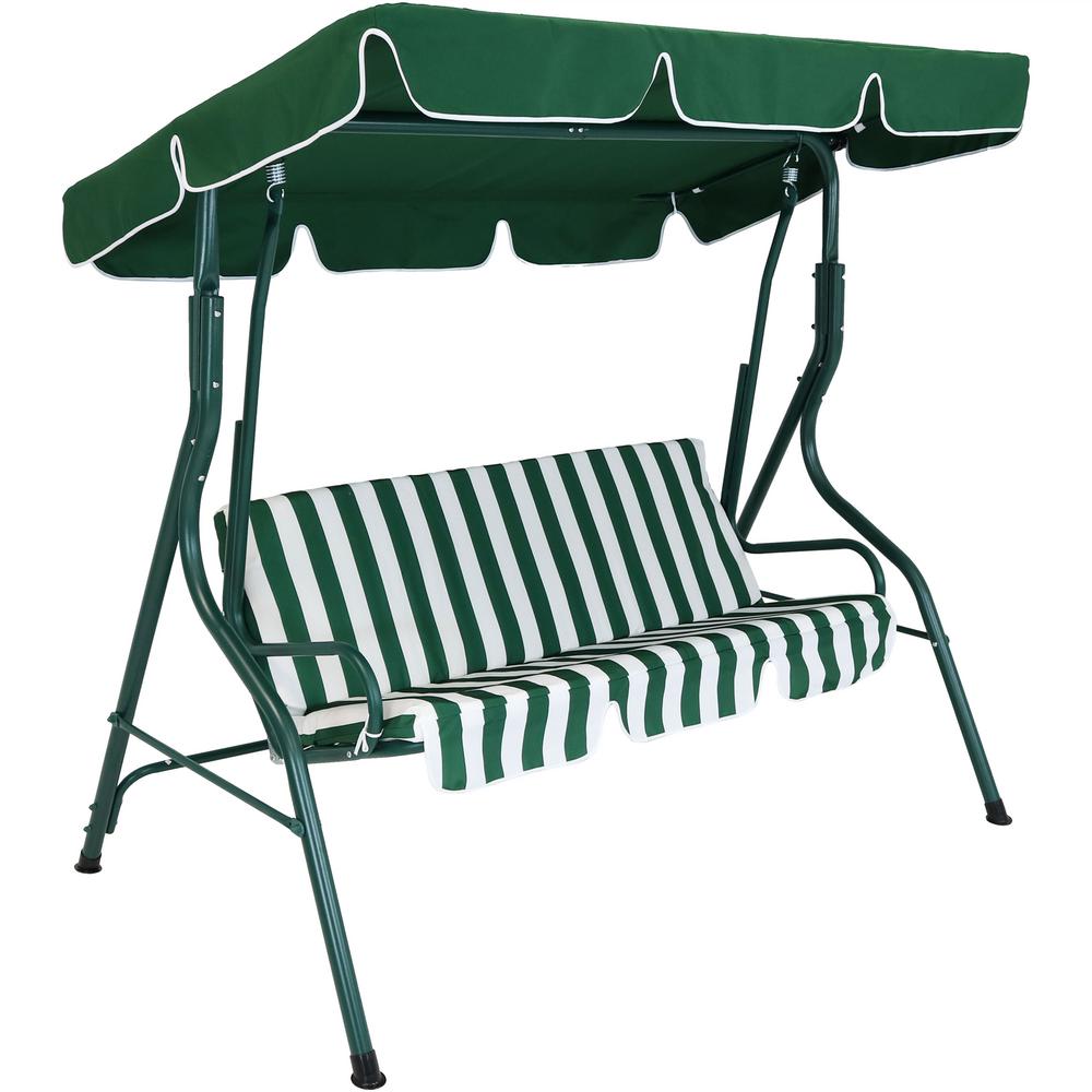 Sunnydaze Decor 3 Person Green Steel Porch Swing With Green Striped Cushions Lr 605 The Home Depot