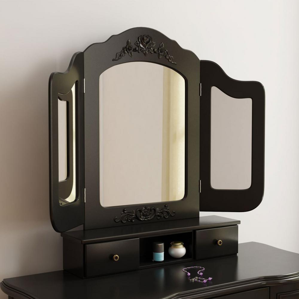 Boyel Living Vanity Set Makeup Black Table Tri Folding Mirror