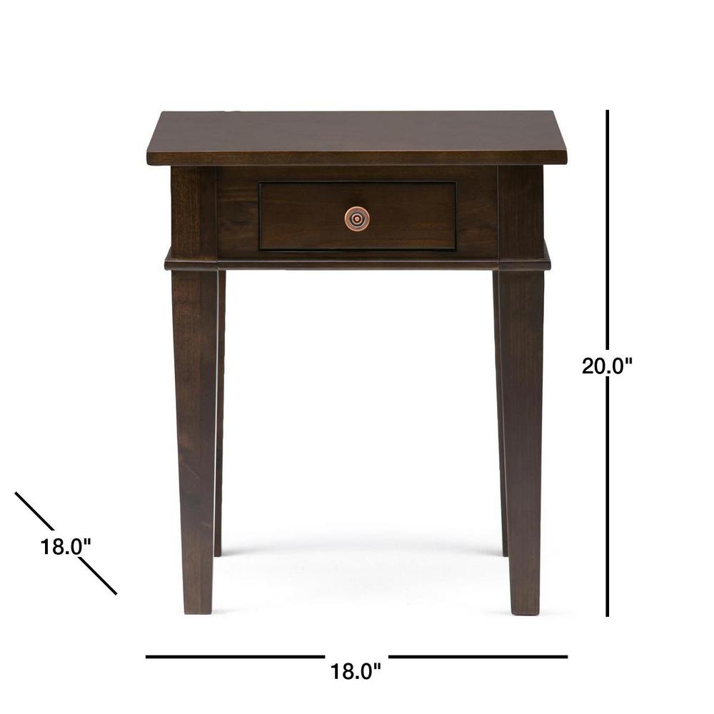 Simpli Home Carlton Solid Wood 18 In Wide Square Contemporary End Side Table In Tobacco Brown 3axccrl 03 The Home Depot