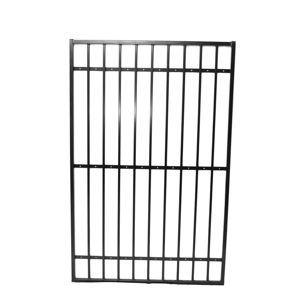 5 Ft W X 6 Ft H Black Iron Swinging Wood Block Wall Fence Gate