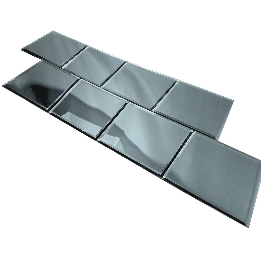 Abolos Square 8 X Gray Blue Beveled Glossy Glass Mirror