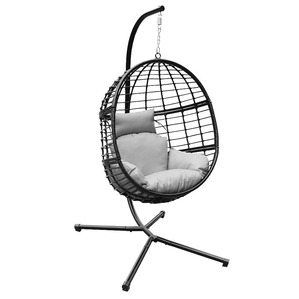 Maypex 78 in. Black Wicker Patio Outdoor Basket Swing Chair with Stand