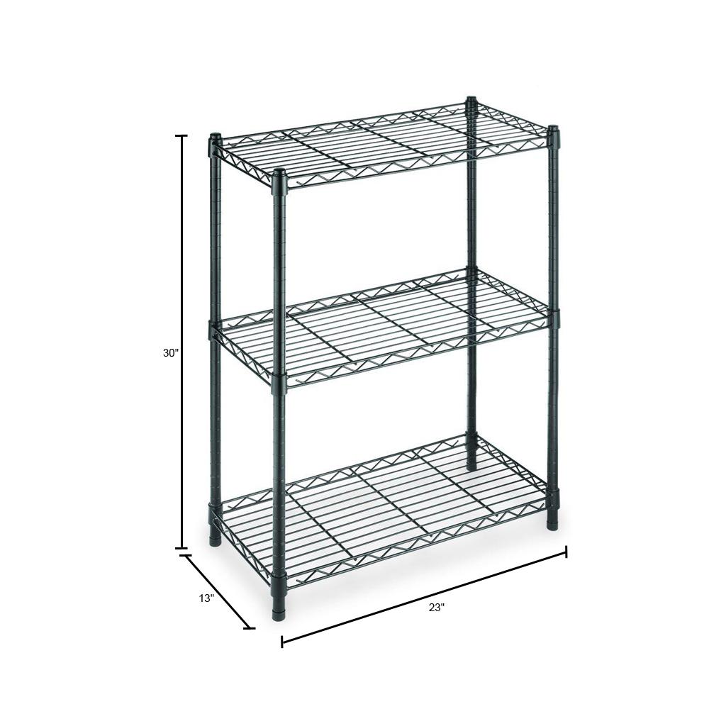 Hdx Black 3 Tier Metal Wire Shelving Unit 24 In W X 30 In H X 14 In D Eh Wsthdus 006b The Home Depot