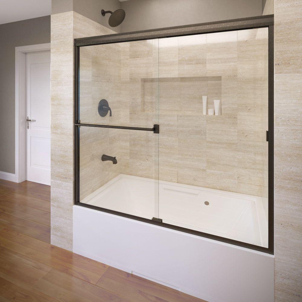 Basco Deluxe 59 In X 58 1 2 Clear Framed Sliding Door Oil Clear Semi Framed Sliding Door In