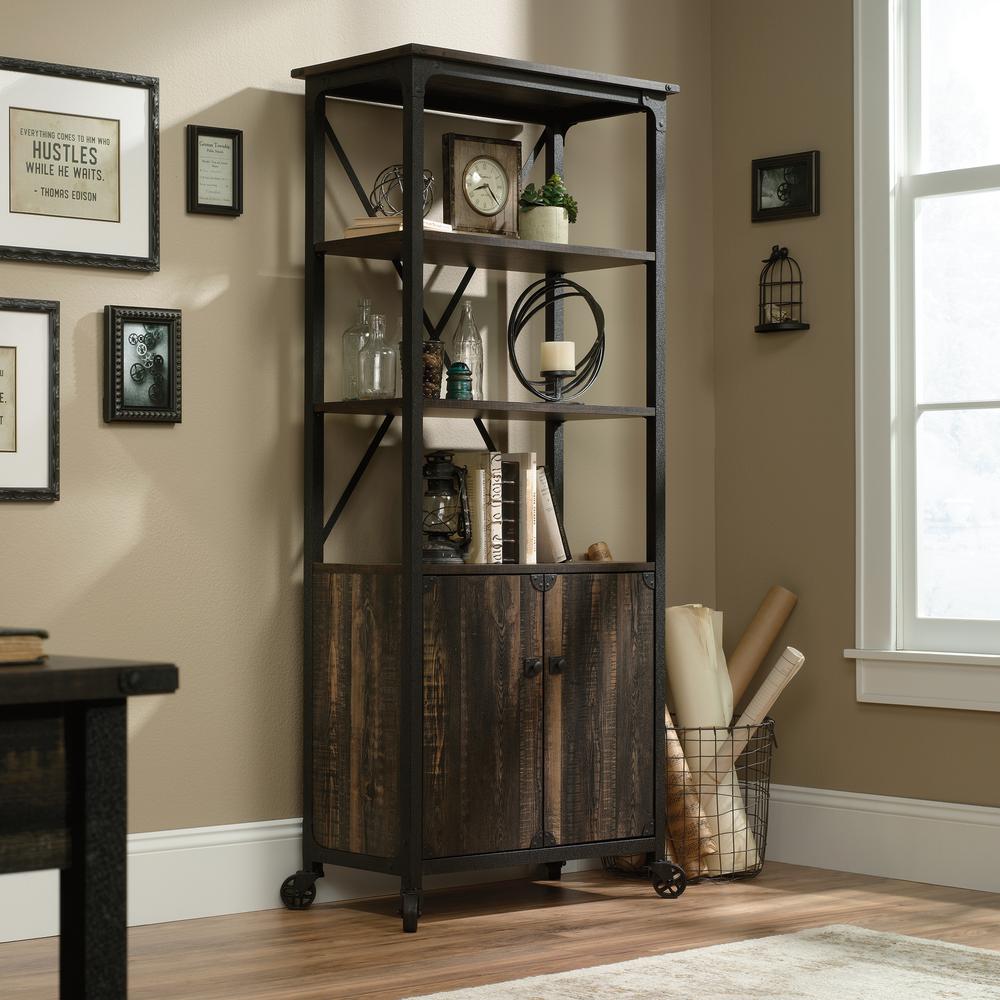 Sauder Steel River Carbon Oak Tall Bookcase With Doors