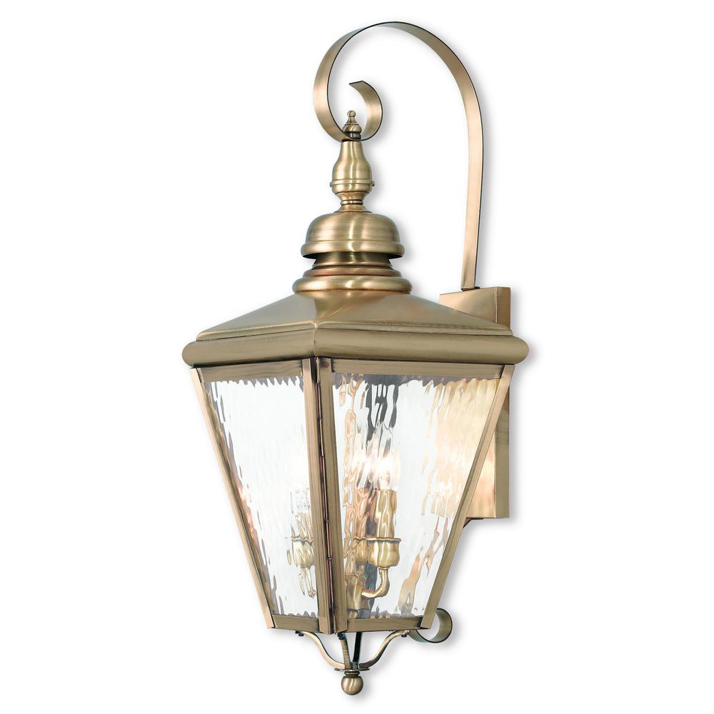 Livex Lighting Cambridge 3 Light Antique Brass Outdoor Wall Lantern Sconce