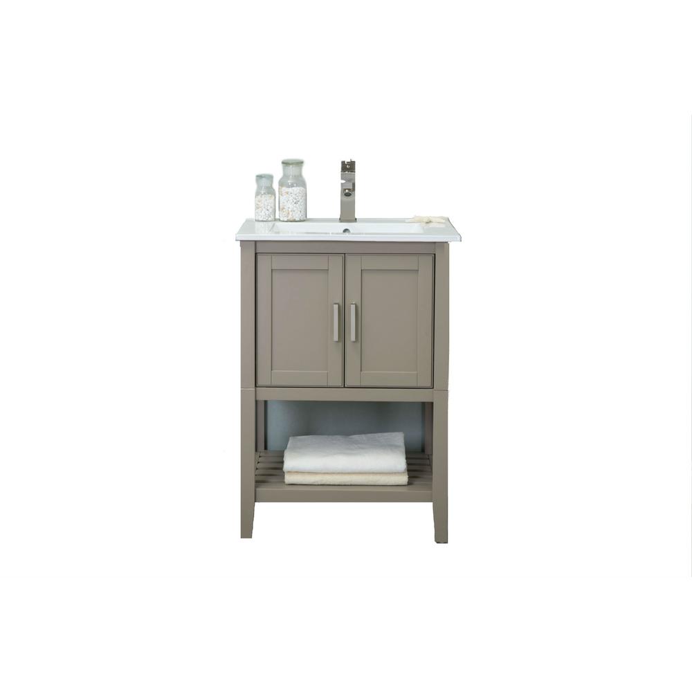 Kd 24 In W X 18 D 34 H Bath Vanity Gold Gray With Ceramic Top White Basin