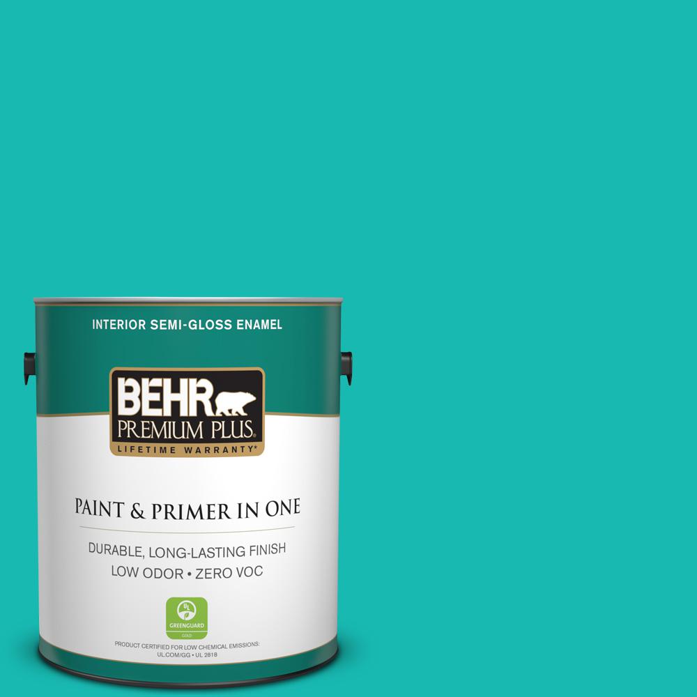 BEHR Premium Plus 1-gal. #P450-5 Island Aqua Semi-Gloss Enamel ...