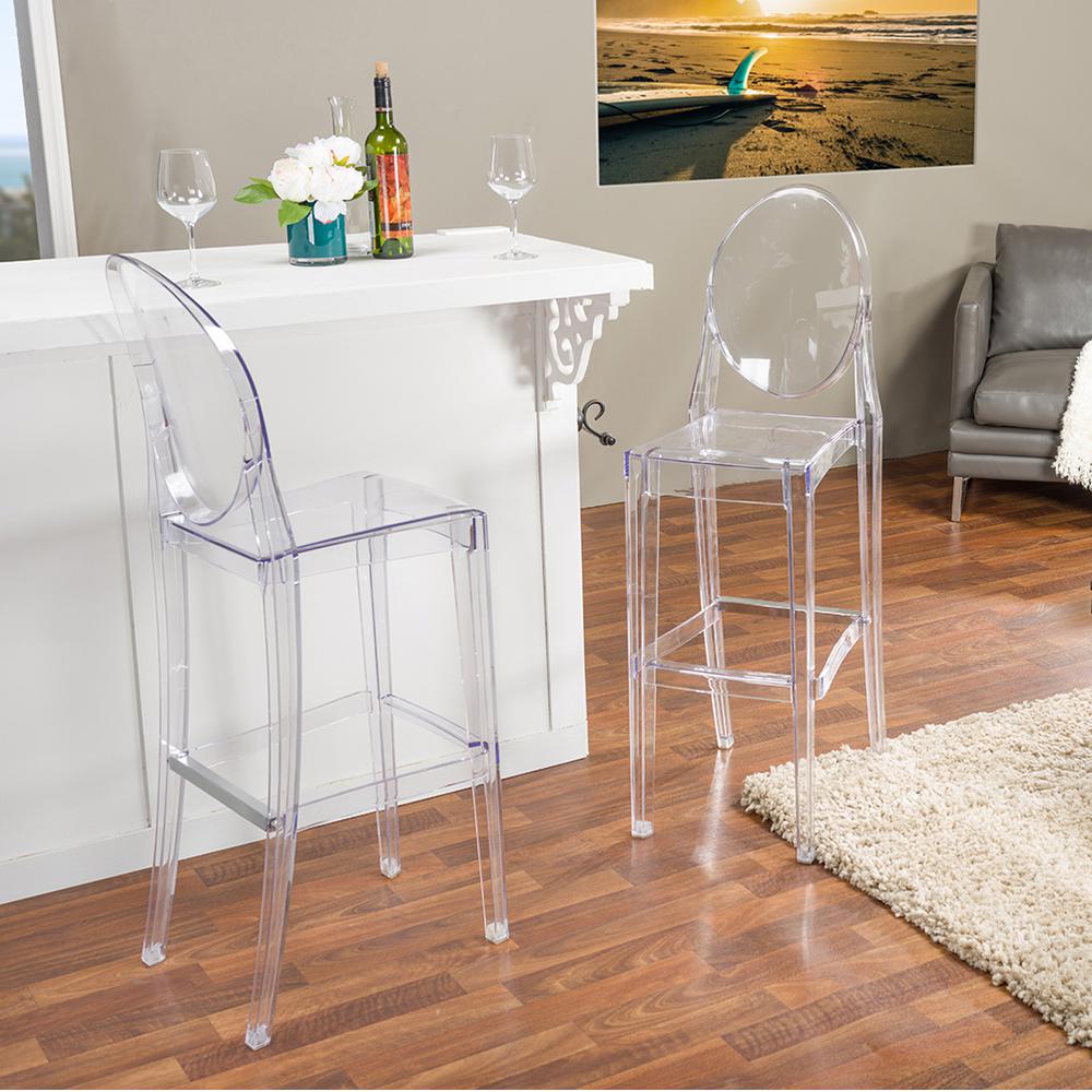 Baxton Studio Alvie Clear Finished Plastic 2-Piece Bar Stool Set-2PC