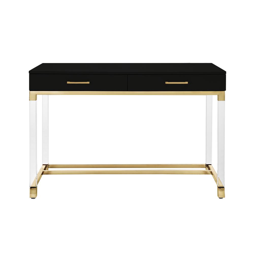 Inspired Home Caspian Black Gold Writing Desk With High Gloss