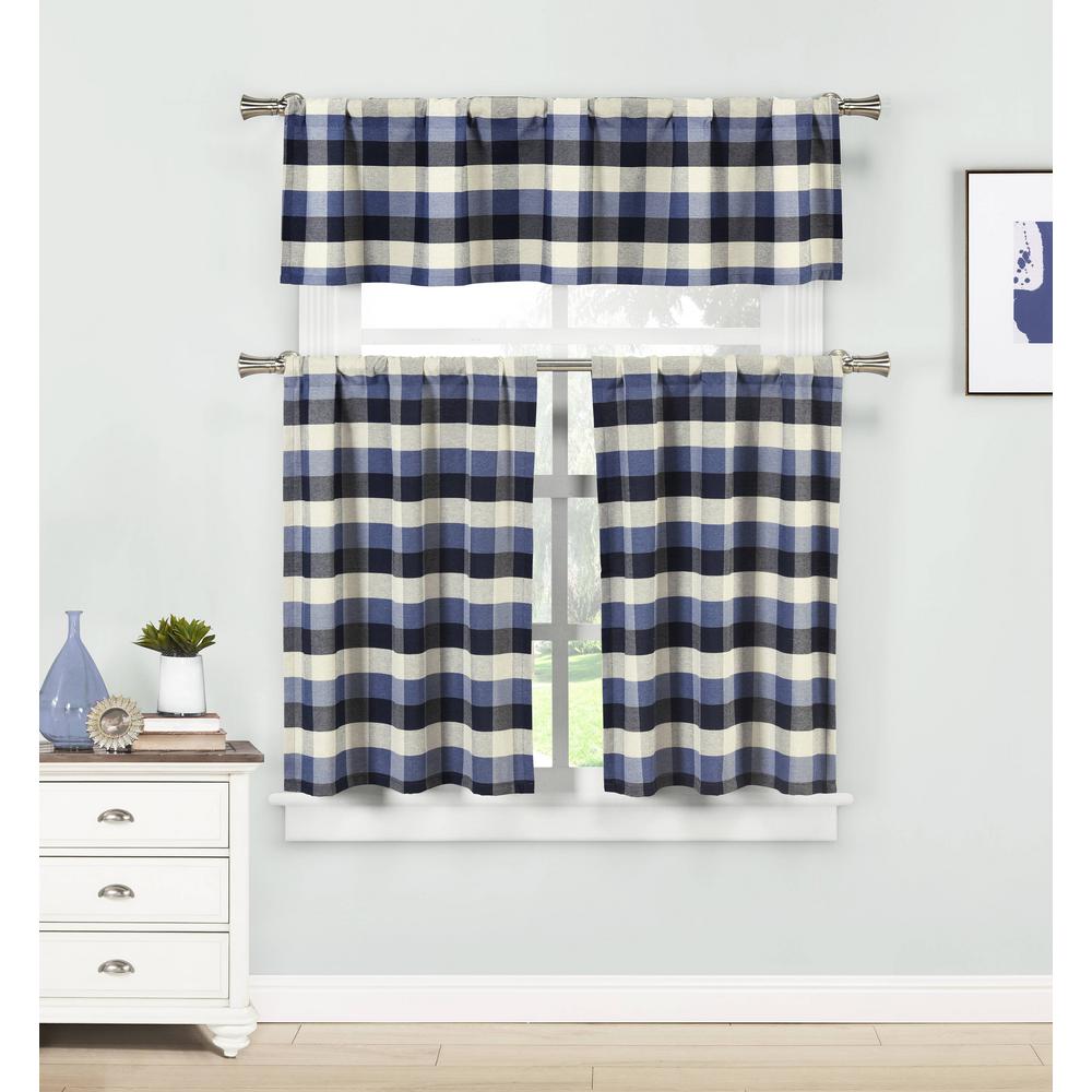 Duck River Kingsville Blue Kitchen Curtain Set 58 In W X 15 In L