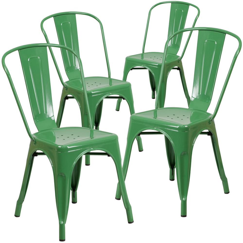 Carnegy Avenue Stackable Metal Outdoor Dining Chair in Green (Set of 4