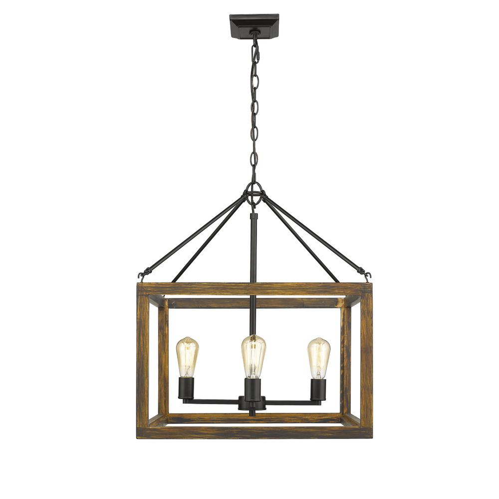 Golden Lighting Sutton 4 Light Pendant In Black With Wood Cage Golden Lighting Sutton 4 Light Pendant