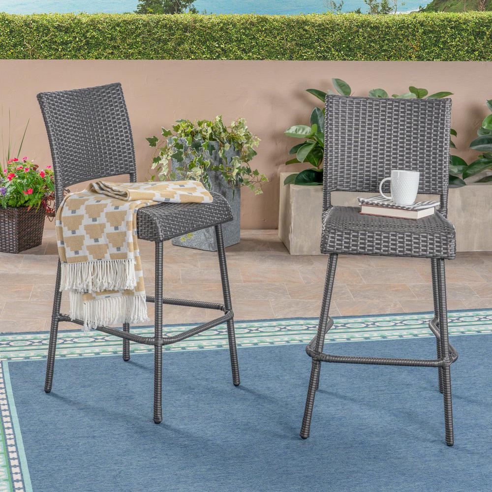 Noble House Anaya Gray Wicker Outdoor Bar Stools 2 Pack 304478 The Home Depot