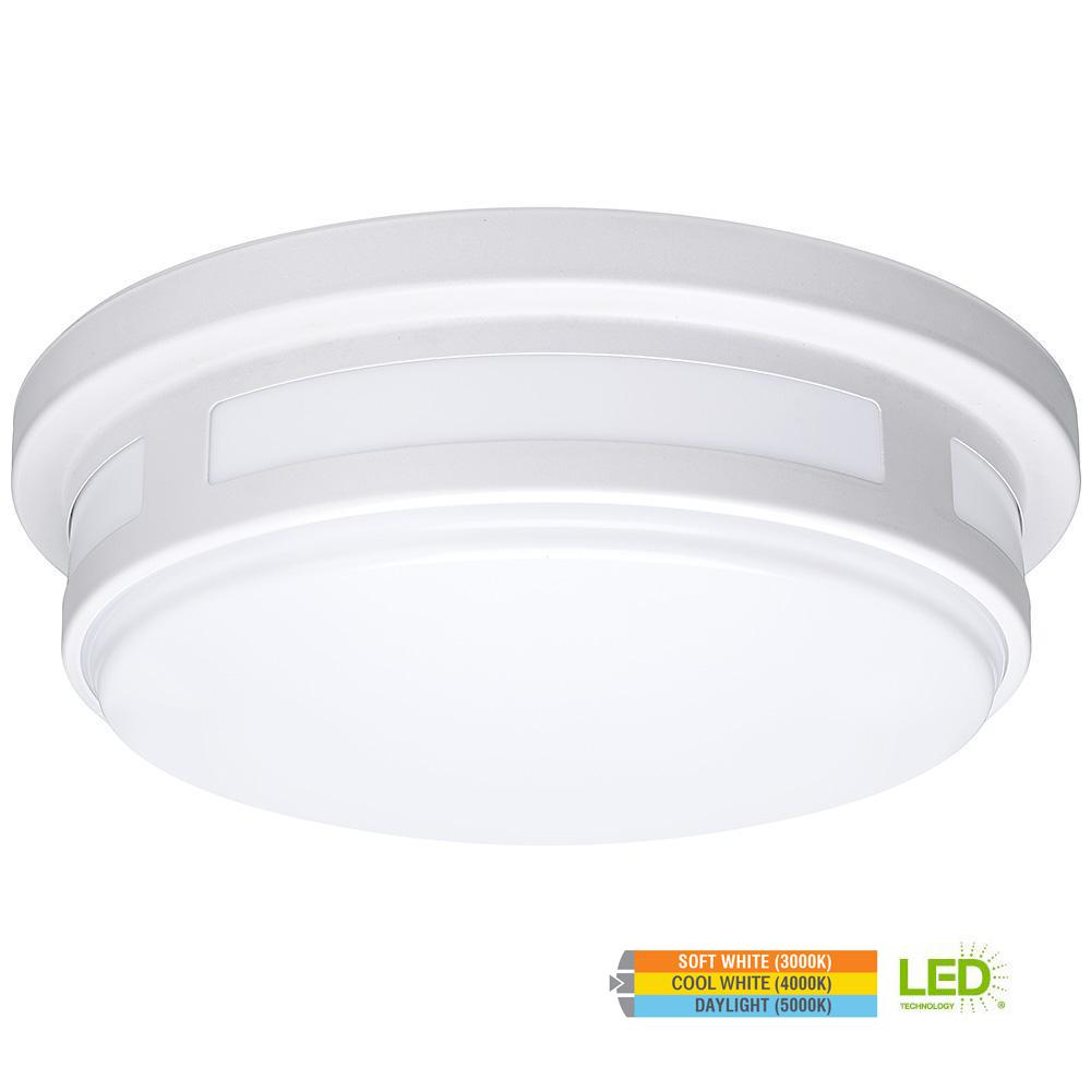 Hampton Bay 11 In Round White Integrated Led Outdoor Flushmount Round White Integrated Led Outdoor Flushmount Porch Light With Color Temperature