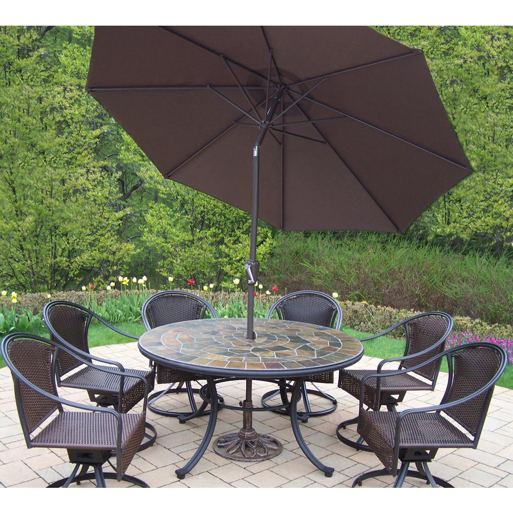 9 Piece Metal Outdoor Dining Set With Brown Umbrella Hd90094 90079 9 Piece Metal Outdoor Dining Set With Brown Umbrella