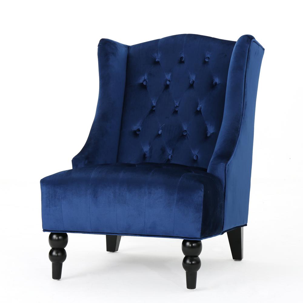 Noble House Toddman Navy Blue New Velvet HighBack Club Chair 301251