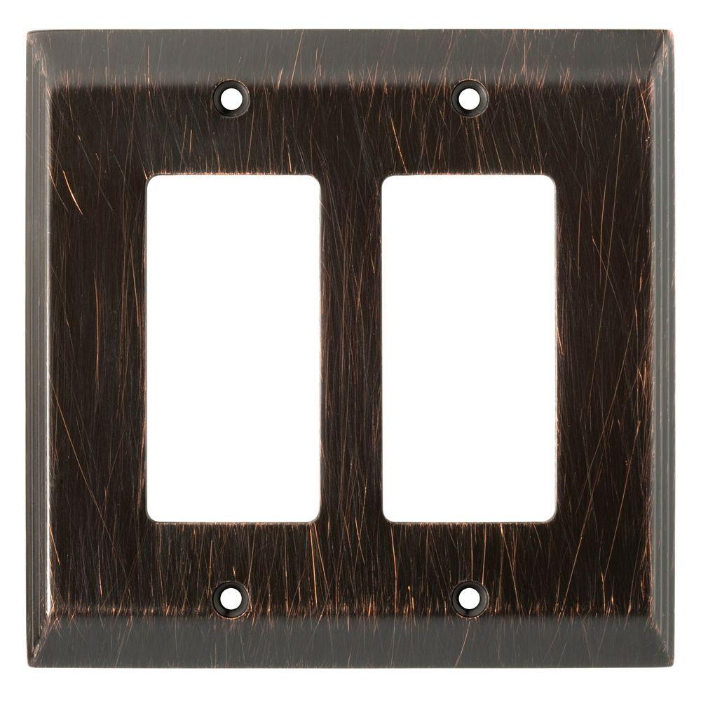 Liberty Stately Decorative Double Rocker Switch Plate, Bronze